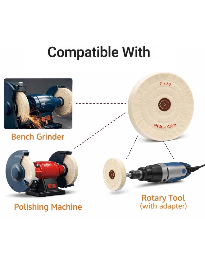 وسادة تلميع صوفية 7 بوصة، 50 طبقة، عجلة تلميع قطنية لماكينة التلميع الدوارة، وسادة تلميع قماشية ناعمة شديدة التحمل للمجوهرات المعدنية، تشطيب مرآة، تلميع نهائي، ملحق قرص تلميع للاستخدام الصناعي الاحترافي - Image 3